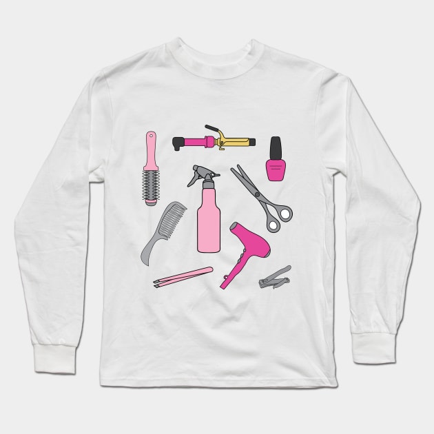 Beauty Salon, Cosmetology Items Mix Long Sleeve T-Shirt by PLLDesigns